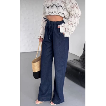 LACİVERT BOL BELİ LASTİKLİ PALAZZO JEAN PANTOLON