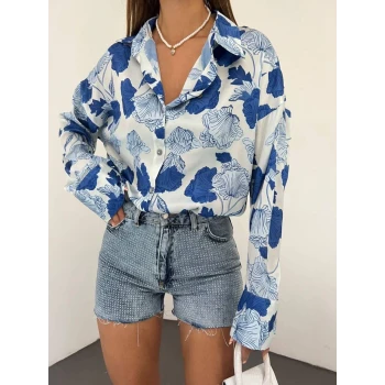 MAVİ BEYAZ LACİVERT DETAY GÖMLEK