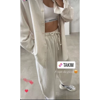 TAŞ RENK KETEN GÖMLEK PANTOLON TAKIM