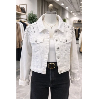 TAŞLI BEYAZ KOT CEKET