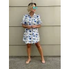 SAKS MAVİSİ ÇİÇEK DESENLİ GÖMLEK ELBİSE