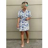SAKS MAVİSİ ÇİÇEK DESENLİ GÖMLEK ELBİSE