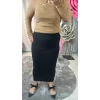 SİYAH FİTİLLİ YÜKSEK BEL KALEM ETEK