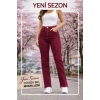 YUKSEL BEL ESNEK JEAN KESIK PAÇA BORDO