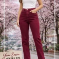 YUKSEL BEL ESNEK JEAN KESIK PAÇA BORDO