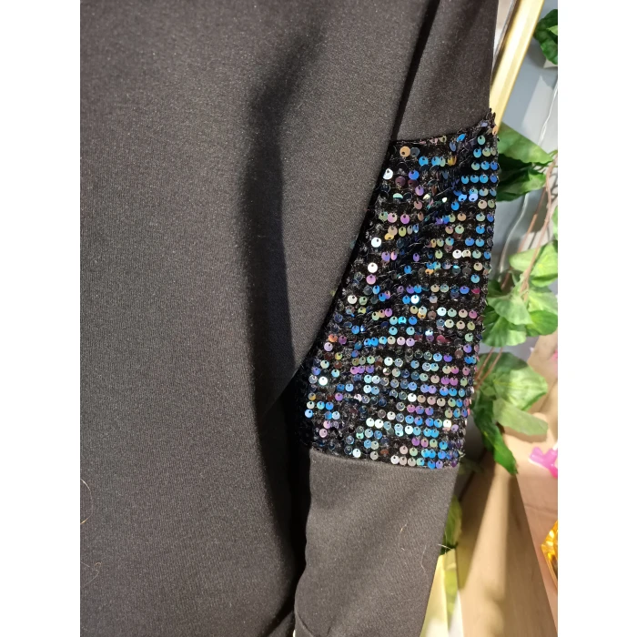 KOLLARI PUL PAYET SİYAH SWEATSHİRT