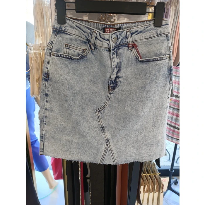 MAVİ ÖNÜ ÜÇGEN DETAY JEAN ETEK