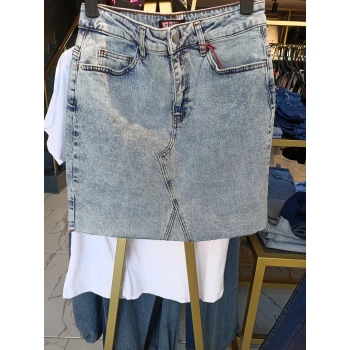 MAVİ ÖNÜ ÜÇGEN DETAY JEAN ETEK