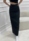BEL DETAYLI KETEN ETEK SİYAH