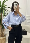 KOL BAĞLAMALI POPLİN GÖMLEK MAVİ