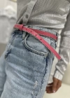 MİNİ GÜMÜŞ TOKA DETAYLI TAŞLI KEMER PEMBE