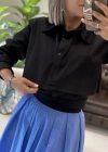 ÖZEL TASARIM CROP GÖMLEK SİYAH