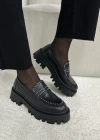SONİA HAKİKİ DERİ METAL ZIMBALI LOAFER SİYAH