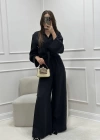 YANDAN YIRTMAÇLI PANTOLON GÖMLEK TAKIM SİYAH