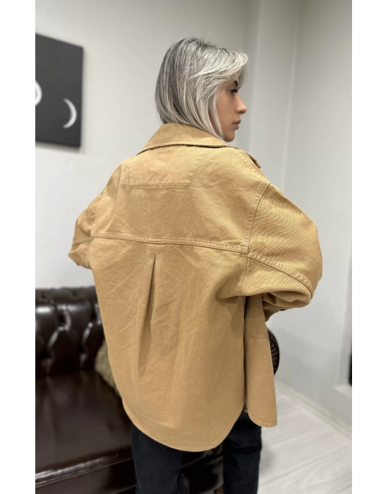 BASİC BÜYÜK CEPLİ JEAN CEKET CAMEL