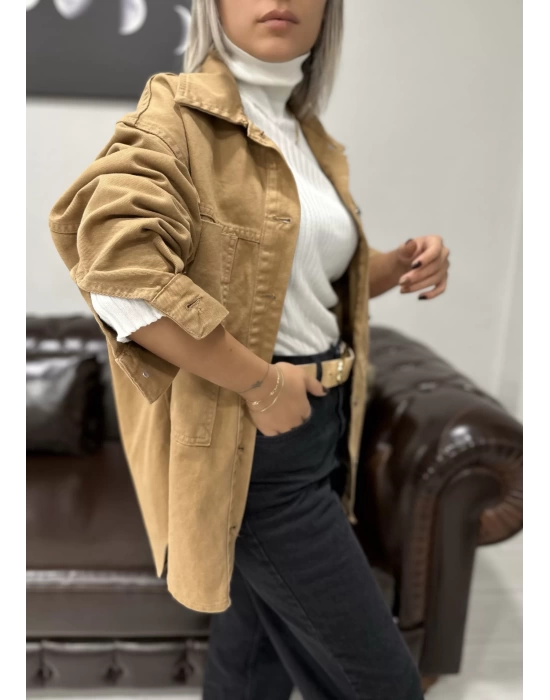 BASİC BÜYÜK CEPLİ JEAN CEKET CAMEL