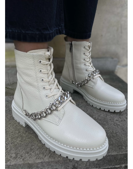 JENNY ZİNCİRLİ HAKİKİ DERİ BOT BEJ