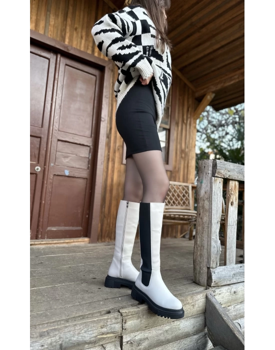 MORENA YANLARI LASTİKLİ ÇİZME BEJ