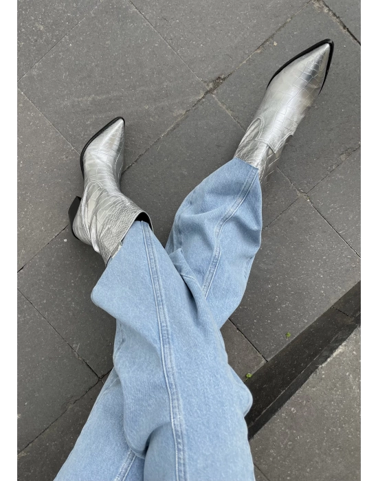SAFEYN KROKO GÜMÜŞ KOVBOY ÇİZME