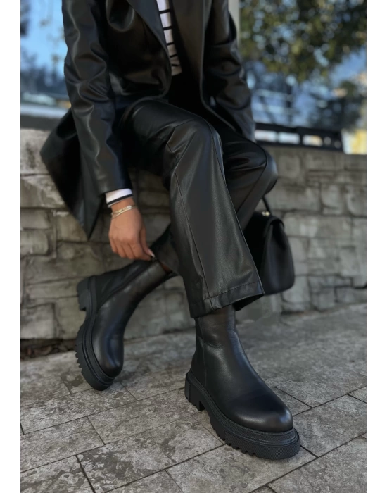 STEFAN İÇİ KÜRKLÜ HAKİKİ DERİ BOT SİYAH