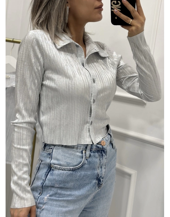 BÜZGÜLÜ GÜMÜŞ CROP  GÖMLEK