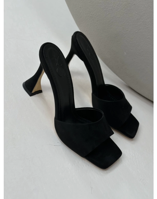 CLARA SUEDE HEEL SLIPPERS BLACK