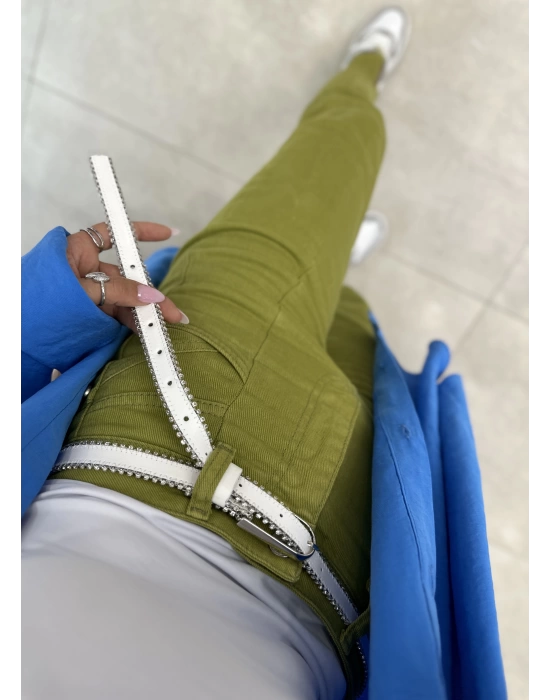 MİNİ GÜMÜŞ TOKA DETAYLI TAŞLI KEMER BEYAZ