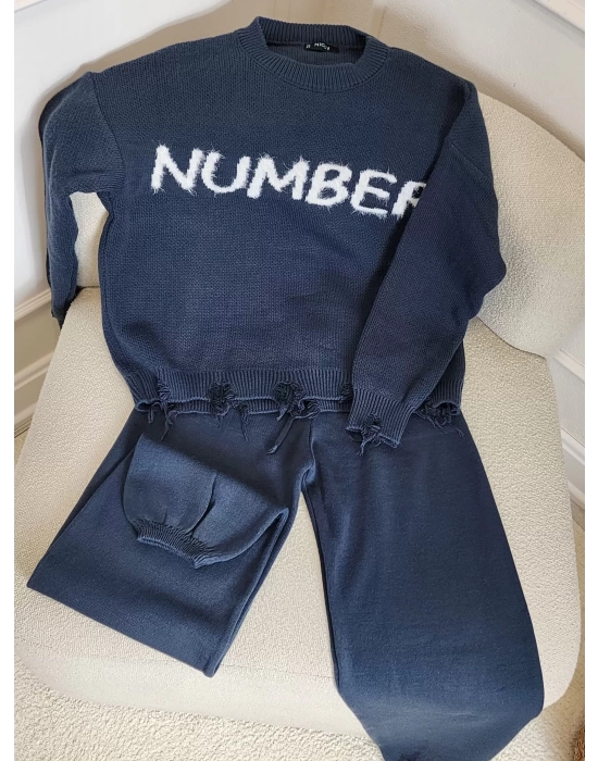 NUMBER YAZILI KALIN TRİKO EŞOFMAN TAKIMI LACİVERT