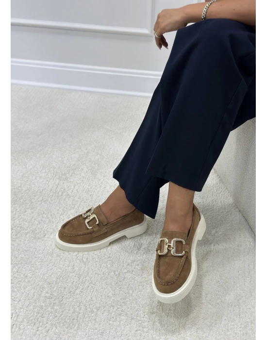 GİRA İÇ-DIŞ HAKİKİ SÜET DERİ GOLD TOKALI LOAFER CAMEL