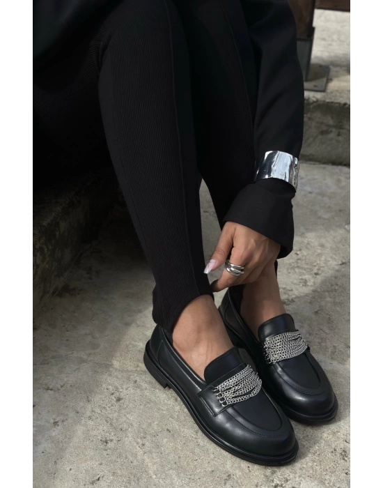 RONAK ZİNCİR DETAYLI LOAFER SİYAH
