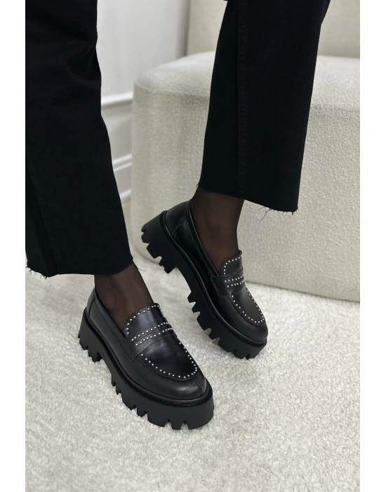 SONİA HAKİKİ DERİ METAL ZIMBALI LOAFER SİYAH