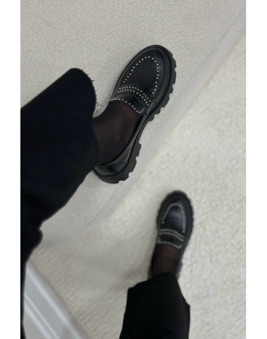 SONİA HAKİKİ DERİ METAL ZIMBALI LOAFER SİYAH