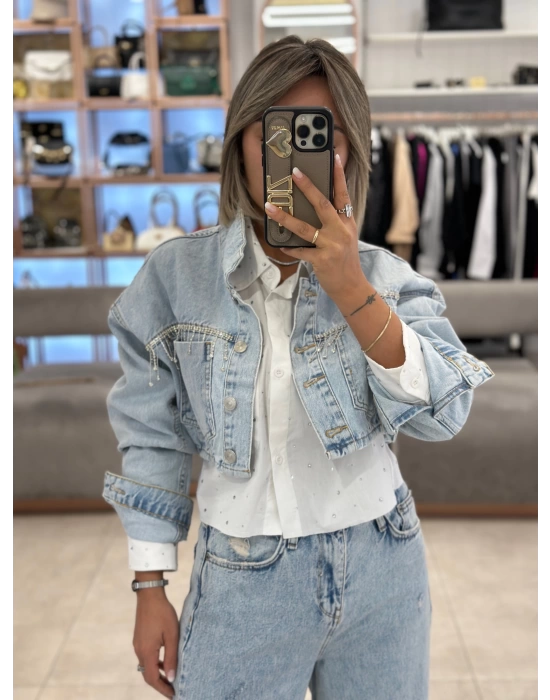 TAŞLI CROP JEAN CEKET