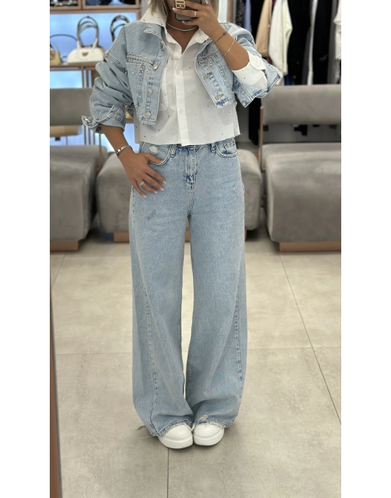 TAŞLI CROP JEAN CEKET