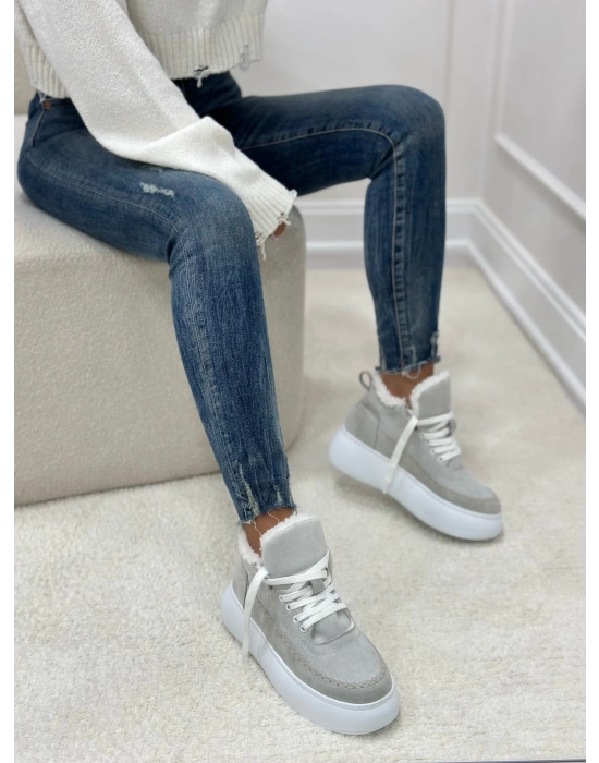 TOFFY PELUŞ DETAYLI SPOR BOT GRİ