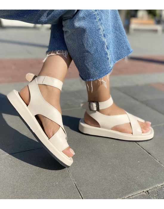 LANA PARMAK ARASI BİLEK DOLAMA SANDELET BEJ