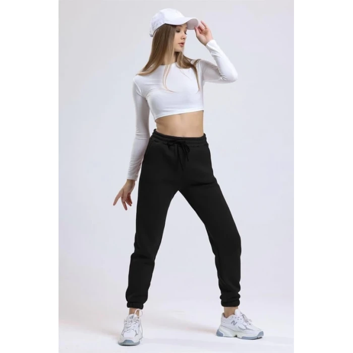 3 iplik şardonlu paça lastikli eşofman siyah is001