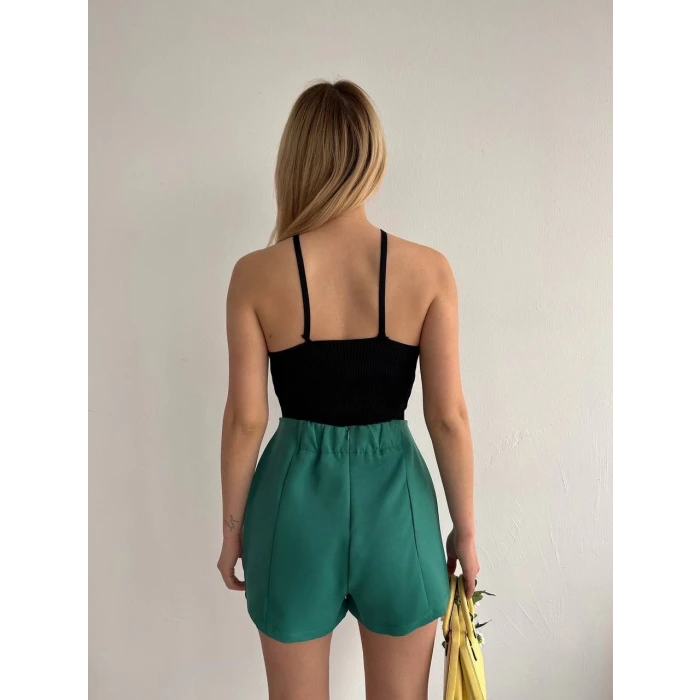 Çift yırtmaçlı atlas şort etek yeşil s240364