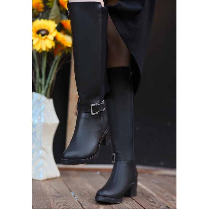 Emrat Siyah Cilt Topuklu Çizme