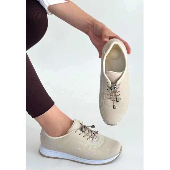 Finna Bej Cilt Bağcıklı Spor Ayakkabı