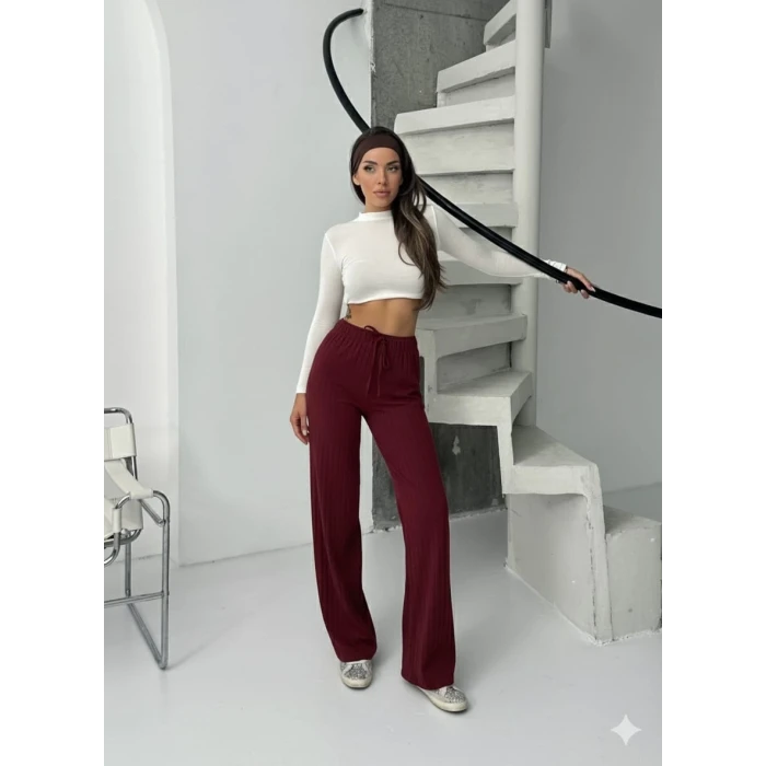 Fitilli şardonlu pantolon bordo a4058