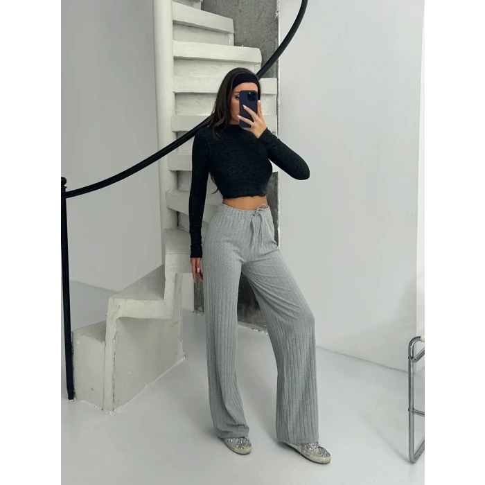 Fitilli şardonlu pantolon gri a4058