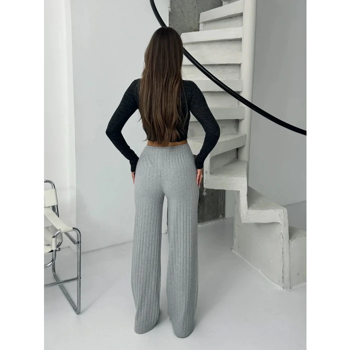 Fitilli şardonlu pantolon gri a4058