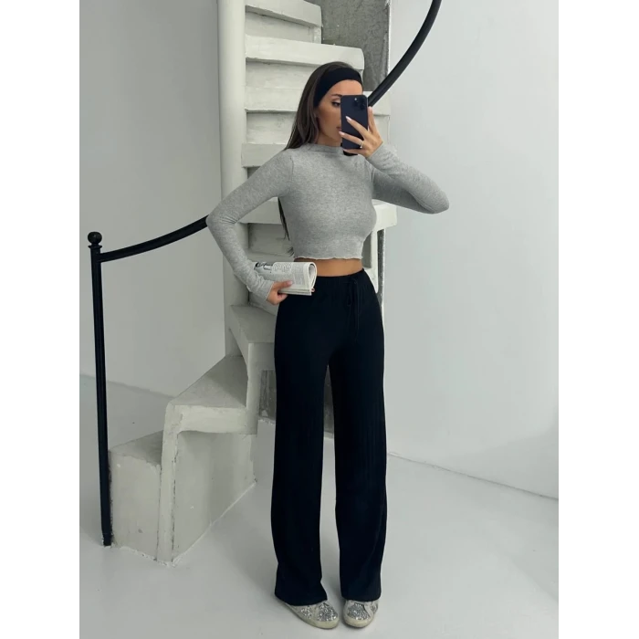 Fitilli şardonlu pantolon siyah a4058