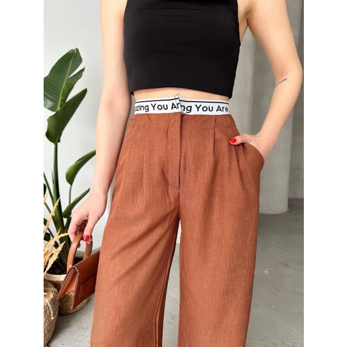 Flamlı kahve pantolon