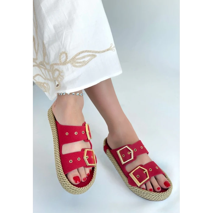 İces Kırmızı Nubuk Terlik