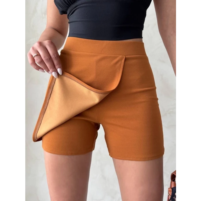 Kapaklı şort etek camel s208