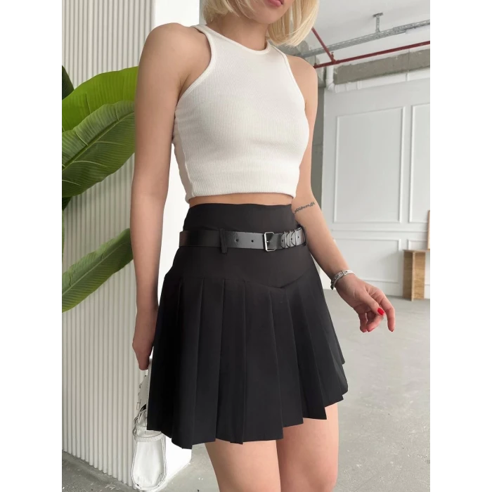 Kemerli pikseli şort etek