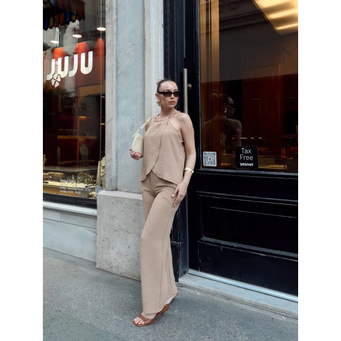 Kruvaze takım ayrobin bej s054