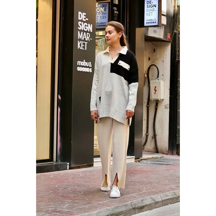 Kuş gözü triko takım Beyaz